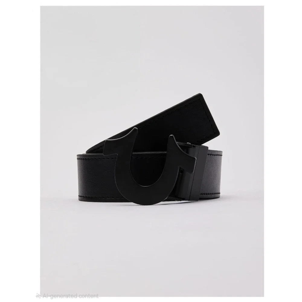 True‎ Religion Mens Reversible Belt Black Tan Monogram Horseshoe Buckle Size 34